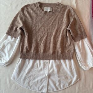 Brochu Walker Ebella Women's Layered Chic Tan Cashmere Sweater size S